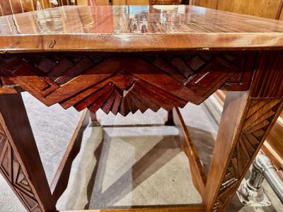 Art Deco Game Side Table with Zig Zag Carved Skirt and Legs Macassar