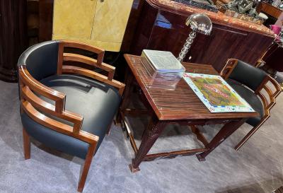 Art Deco Game Side Table with Zig Zag Carved Skirt and Legs Macassar