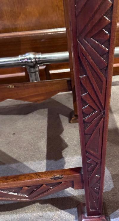 Art Deco Game Side Table with Zig Zag Carved Skirt and Legs Macassar