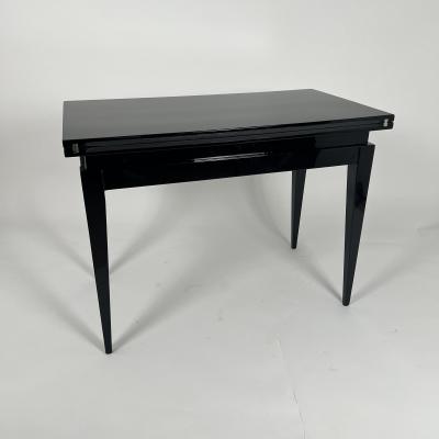 Art Deco Games Table Black Lacquer Red and Black leather France circa 1930