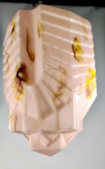 Art Deco Geometric Ceiling Lamp with Rare Marbled Glass France c 1930