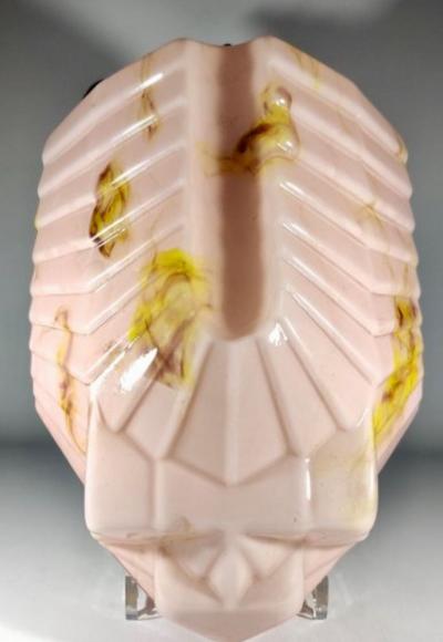 Art Deco Geometric Ceiling Lamp with Rare Marbled Glass France c 1930