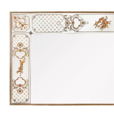 Art Deco Giltwood Wall Mirror with Ornate Eglomise Border Mythological Motifs