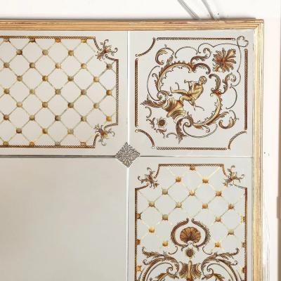 Art Deco Giltwood Wall Mirror with Ornate Eglomise Border Mythological Motifs