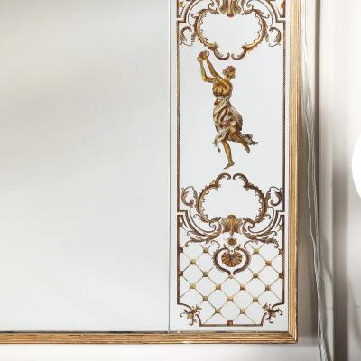 Art Deco Giltwood Wall Mirror with Ornate Eglomise Border Mythological Motifs