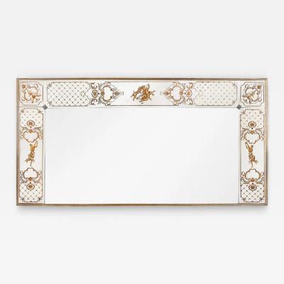 Art Deco Giltwood Wall Mirror with Ornate Eglomise Border Mythological Motifs
