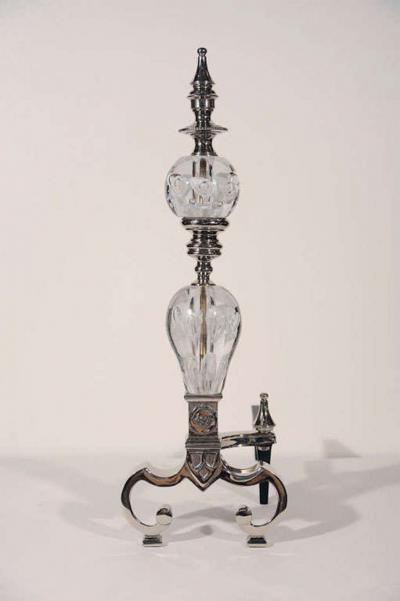 Art Deco Glass Nickel Andirons
