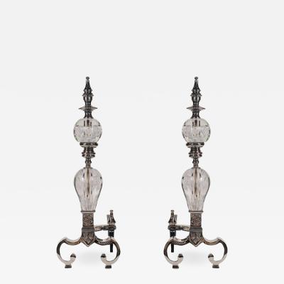 Art Deco Glass Nickel Andirons