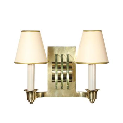 Art Deco Glass Polished Brass Skyscraper Style Sconces by Genet et Michon