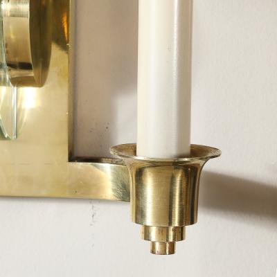 Art Deco Glass Polished Brass Skyscraper Style Sconces by Genet et Michon