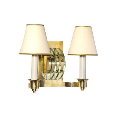 Art Deco Glass Polished Brass Skyscraper Style Sconces by Genet et Michon