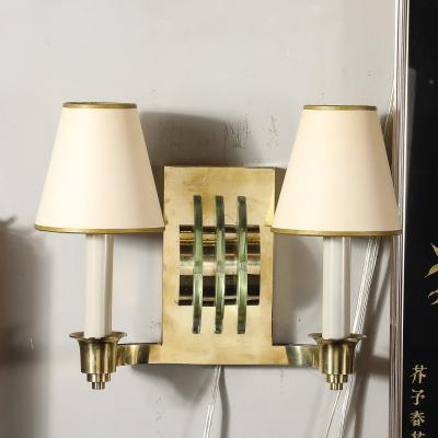 Art Deco Glass Polished Brass Skyscraper Style Sconces by Genet et Michon