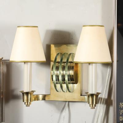 Art Deco Glass Polished Brass Skyscraper Style Sconces by Genet et Michon
