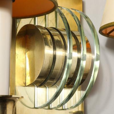 Art Deco Glass Polished Brass Skyscraper Style Sconces by Genet et Michon