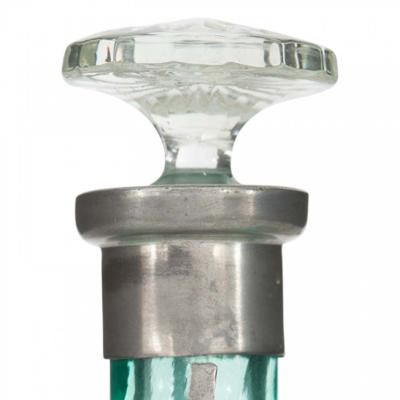 Art Deco Green Tinted Glass and Pewter Perfume Bottle
