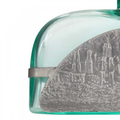 Art Deco Green Tinted Glass and Pewter Perfume Bottle