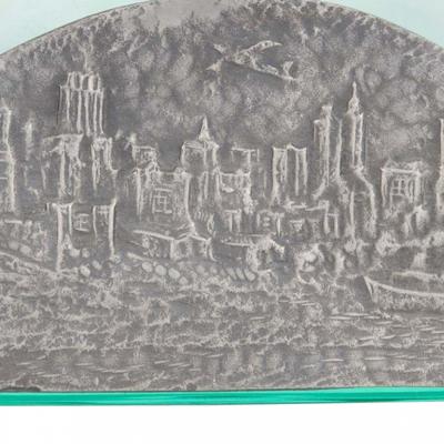 Art Deco Green Tinted Glass and Pewter Perfume Bottle