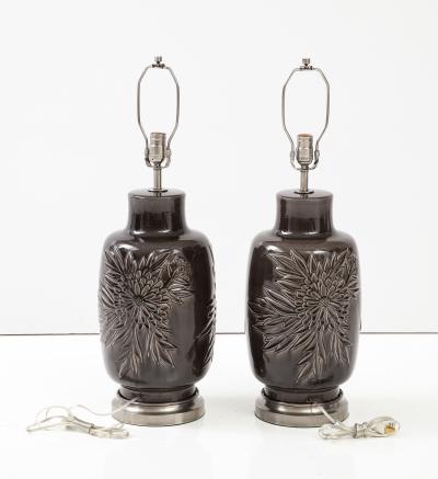 Art Deco Grey Chrysanthemum Lamps