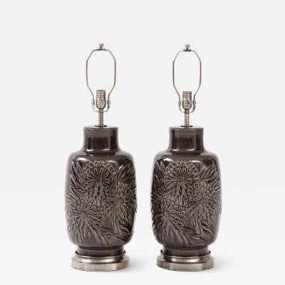 Art Deco Grey Chrysanthemum Lamps