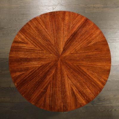 Art Deco Gueridon Table in Book Matched Walnut Lacquered Legs Nickel Sabots