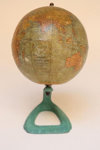 Art Deco Hammonds Six Inch Terrestrial World Globe on Verdigris Cast Metal Base