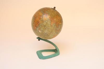 Art Deco Hammonds Six Inch Terrestrial World Globe on Verdigris Cast Metal Base