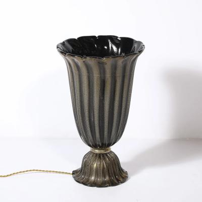 Art Deco Hand Blown Murano Fluted Black Glass Up Lights w 24kt Gold Flecks