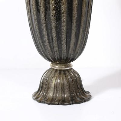 Art Deco Hand Blown Murano Fluted Black Glass Up Lights w 24kt Gold Flecks