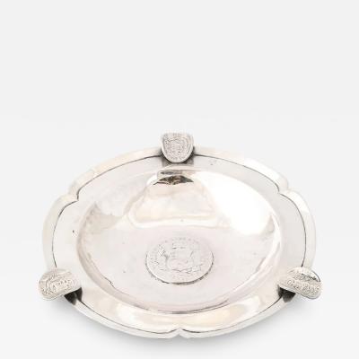 Art Deco Heavy Hand Hammered 900 Sterling Silver Ashtray with Sculptural Coins