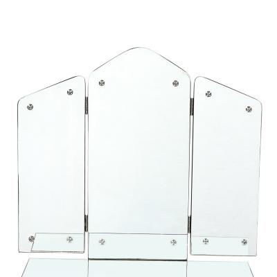 Art Deco Hollywood Mirrored Trifold Ebonized Cabriole Leg Vanity w Glass Pulls