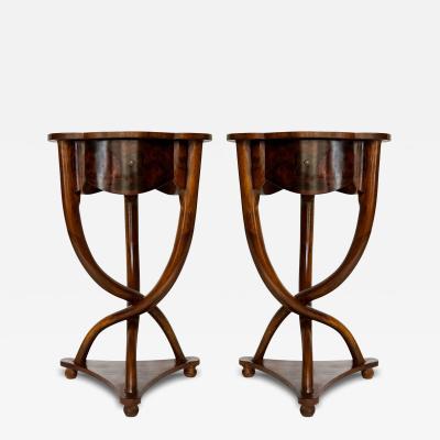 Art Deco Hollywood Regency Italian Walnut Burl Wood Nightstands or End Tables