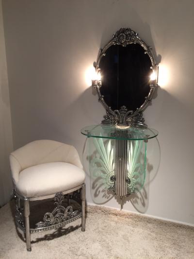Art Deco Illuminated Vanity Together Mirror with Stool Paramount Theater Boston