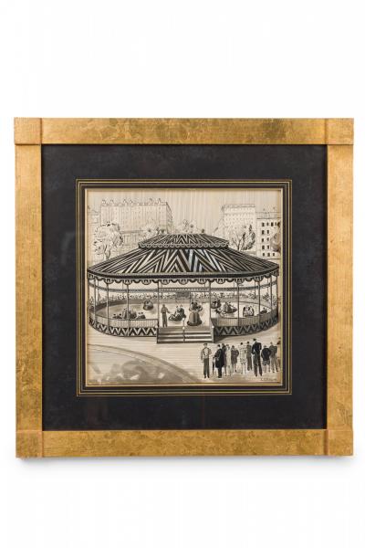 Art Deco Ink Amusement Park Drawing 3