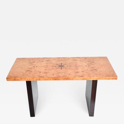 Art Deco Inlaid Burl Wood and Macassar Coffee Side Table by Andrew Szoeke