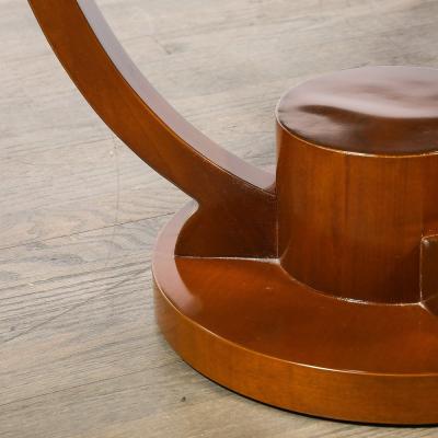 Art Deco Inset Glass Top Gueridon Table in Hand Rubbed Walnut w Inlayed Details