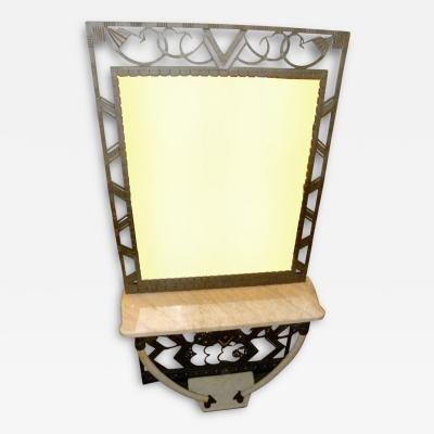 Art Deco Iron Console with Matching Mirror and Marble Tusks