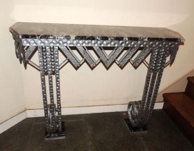 Art Deco Iron Marble Console With Matching Mirror