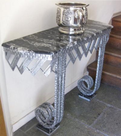 Art Deco Iron Marble Console With Matching Mirror