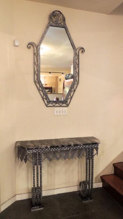 Art Deco Iron Marble Console With Matching Mirror