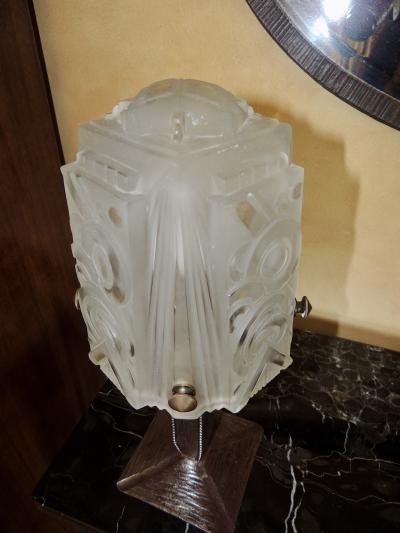 Art Deco Iron Table Lamp with Muller Style Glass Shade