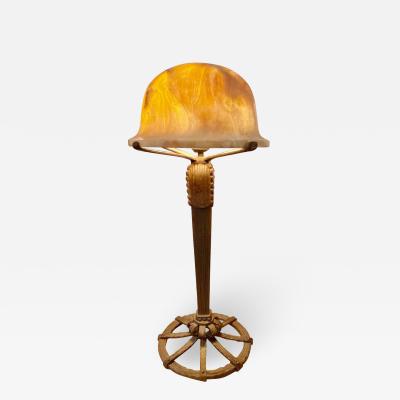 Art Deco Iron and Alabaster Table Lamp Pair