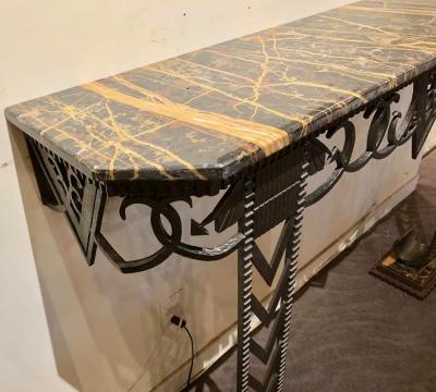 Art Deco Iron and Marble Grand Console Geometric French Style