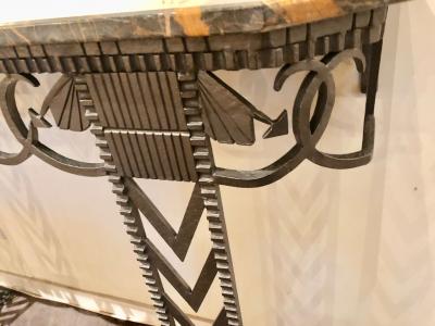 Art Deco Iron and Marble Grand Console Geometric French Style
