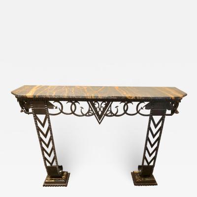 Art Deco Iron and Marble Grand Console Geometric French Style