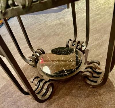 Art Deco Ironwork Coffee or Side Table with Black White Marble Top
