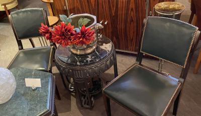 Art Deco Ironwork Coffee or Side Table with Black White Marble Top