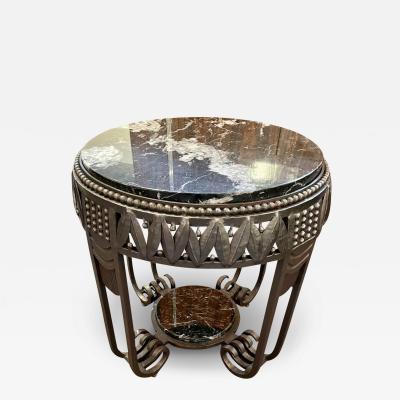 Art Deco Ironwork Coffee or Side Table with Black White Marble Top
