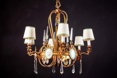 Art Deco Italian Brass Chandelier with Charming Porcelain Insert 1940