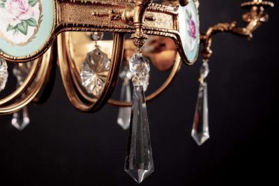 Art Deco Italian Brass Chandelier with Charming Porcelain Insert 1940