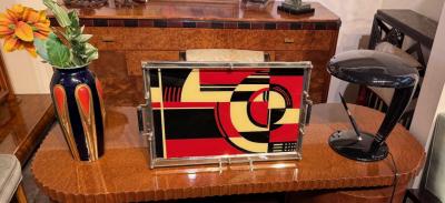Art Deco JAZZ Cocktail Tray Reverse Painted Glass